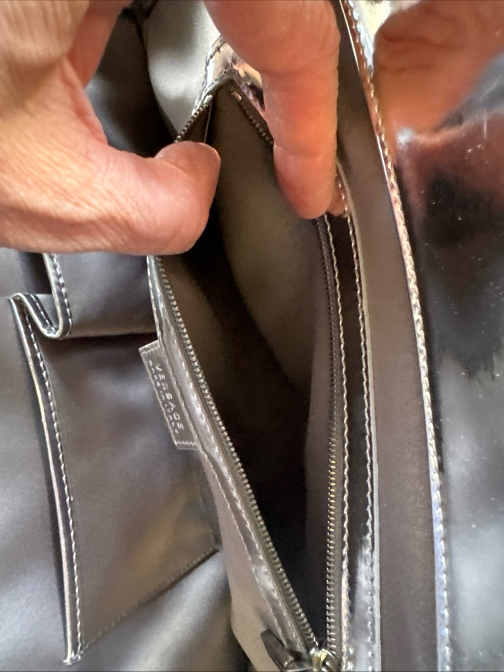 Versace Silver Metallic Structured Satchel - Picture 12 of 15